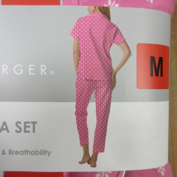 KAREN NEUBURGER Notch Collar 2-piece PJ Set M Pink White Loungewear Pajamas NWT - Picture 9 of 10